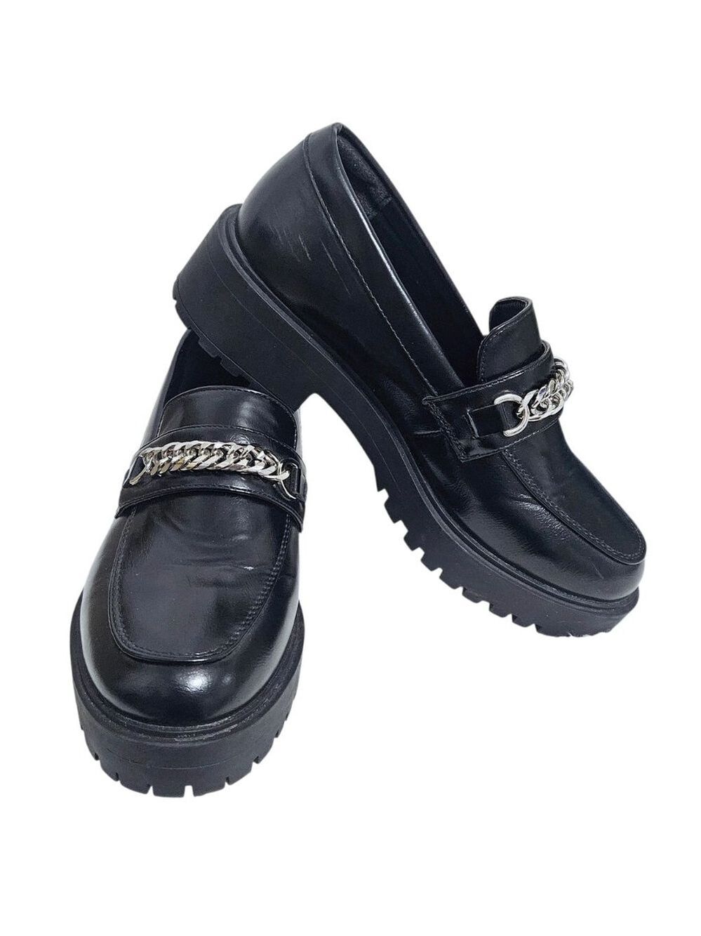 YETIER Platform Women's Black Loafer W/Chain Slip-ons Sz 8